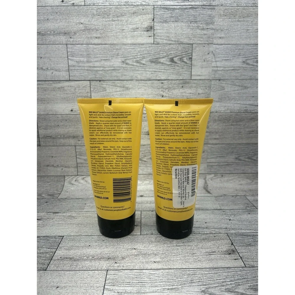 Lot Of 2 Bee Bald SHAVE Premium Shaving Cream 6 Ounces. Both New One Open Unused